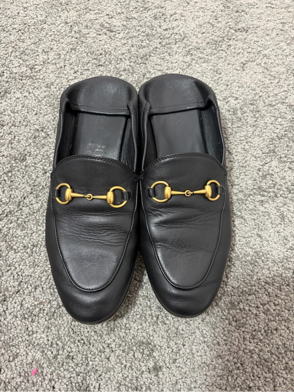 Gucci Black Leather Horsebit Loafers with Gold Tone Hardware
